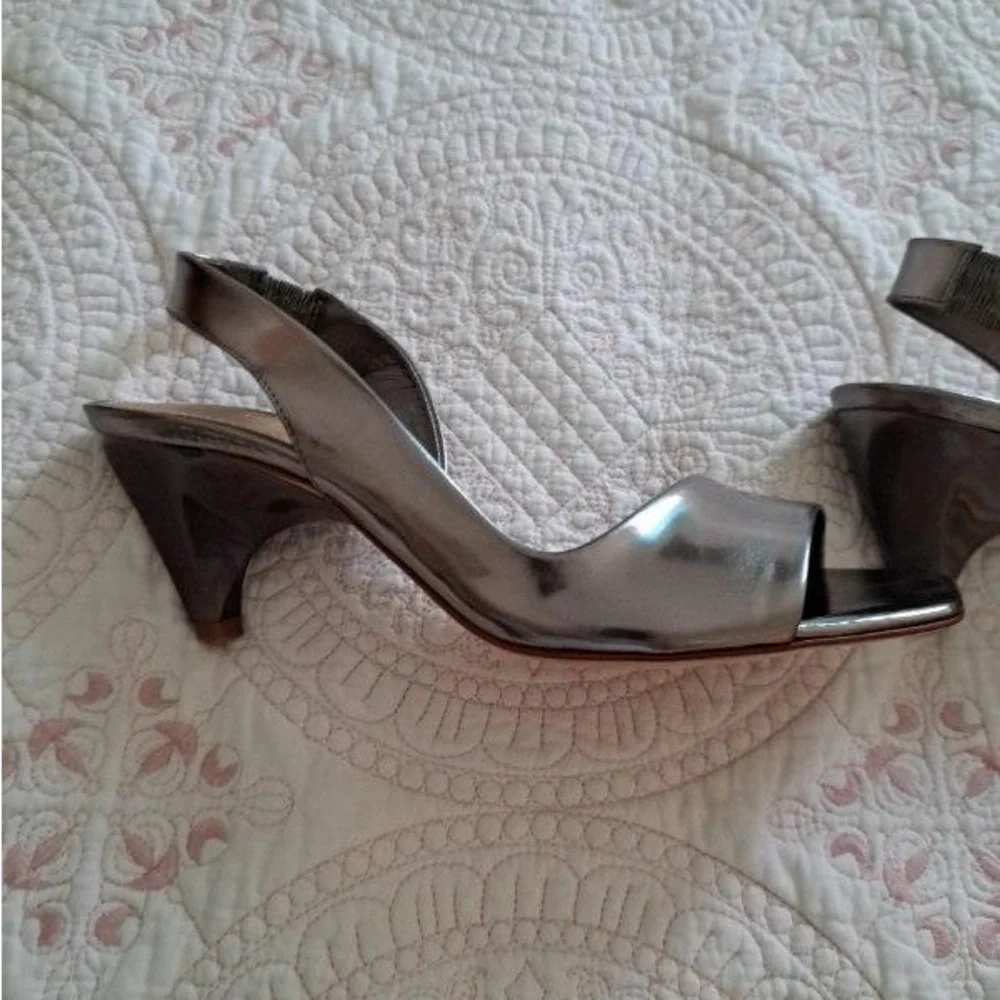 Brand New, Never Worn Metallic, Patent Leather, Sandal Heels - Picture 9 of 13